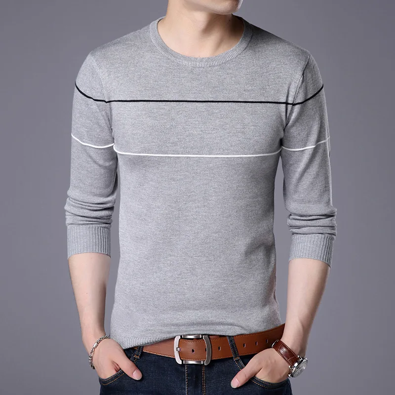 Spring and Autumn Striped Men's Jumper Thin Section Men's Round Neck Long Sleeve Knitted Sweater Fashion Bottoming Shirt
