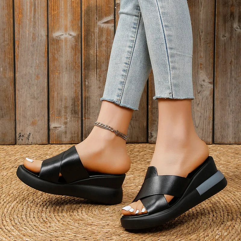 Summer Outdoor Women's Wedges Slippers Slip-On Shoes Woman Wedges Peep Toe Breathable Soft Platform Sandals Platform Shoes