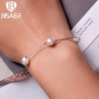 bisaer 925 sterling silver simple bracelet shell bead adjustable size bracelets plated platinum for women wedding fine jewelry