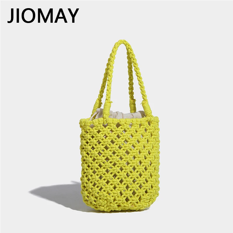 

JIOMAY Summer Cotton Thread Crochet Bag for Women 2023 Fashion Designer Handbags Lady Solid Color Handwoven Beach Top Handle Bag