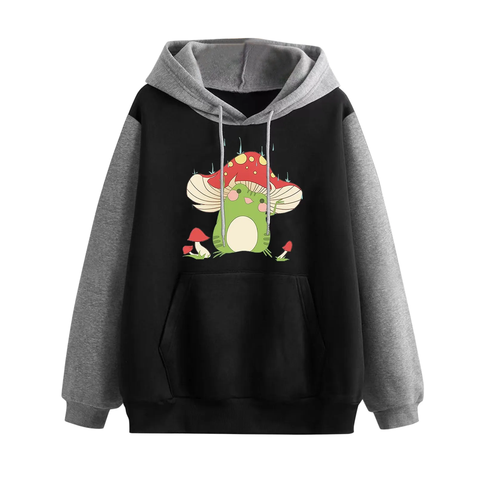

Women'S Sweatshirts Winter Oversize Long Sleeve Hoodie Cartoon Print Hooded Sweatshirt Drawstring Color-Matching Girls Pullover