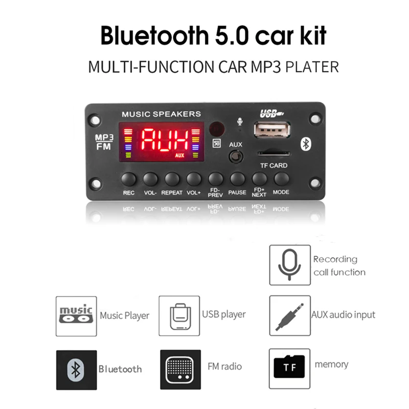 7V-15V 2*25W 50W Amplifier MP3 Player Decoder Board Bluetooth-compatible 5.0 Car FM Radio Module TF USB AUX WMA Player Decoder