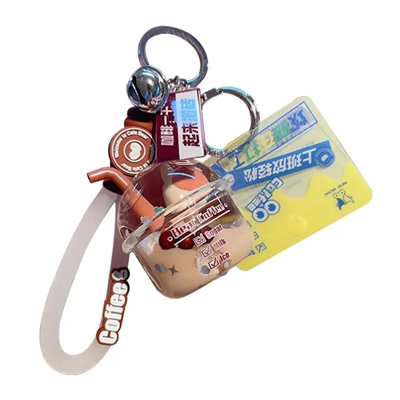 

Cute Oil Liquid Quicksand Bottle Keychain Bear Cat Doll Coffee Mug Floating Car Key Chain Pendants Oil Floating Key Ring