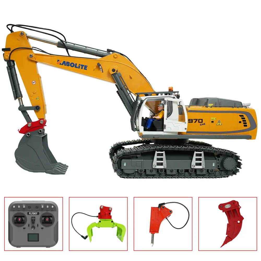 Фото KABOLITE K5901 Экскаватор из сплава 1/18 K970 Модель электрического экскаватора на радиоуправлении со световой системой Инженерный автомобиль с дистанционным управлением Игрушки для мальчиков №1