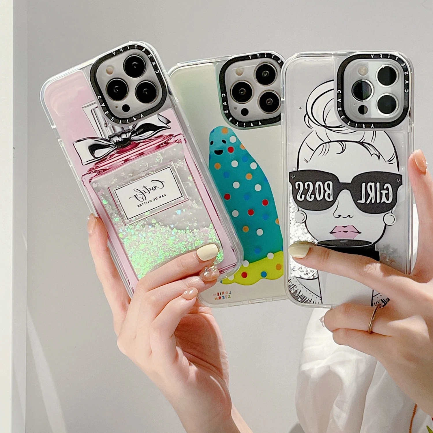 

INS Fashion Creative Perfume Sunglasses Girl Quicksand Phone Case For iPhone 13 12 11 Pro Max XR XS MAX X 7 Anti-drop Soft Cover