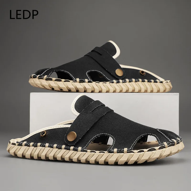 Мужские повседневные шлепанцы с круглым носком уличная удобная модная