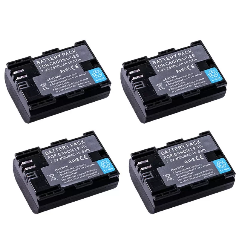 

4x2650mAh Li-ion Battery LP-E6 LP-E6N lpe6 LP E6 E6N Batteries for Canon LP-E6 EOS 5DS 5D Mark II Mark III 6D 7D 60D 60Da 70D