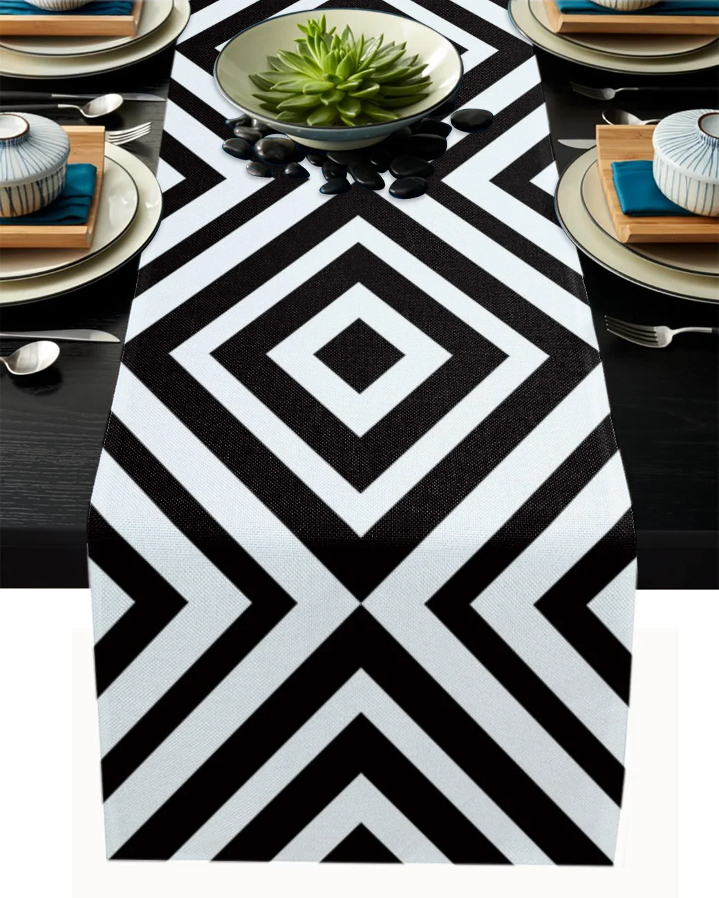 

Абстрактный геометрический Белый Черный Настольная дорожка Роскошный домашний обеденный стол журнальный столик праздничный свадебный Де...