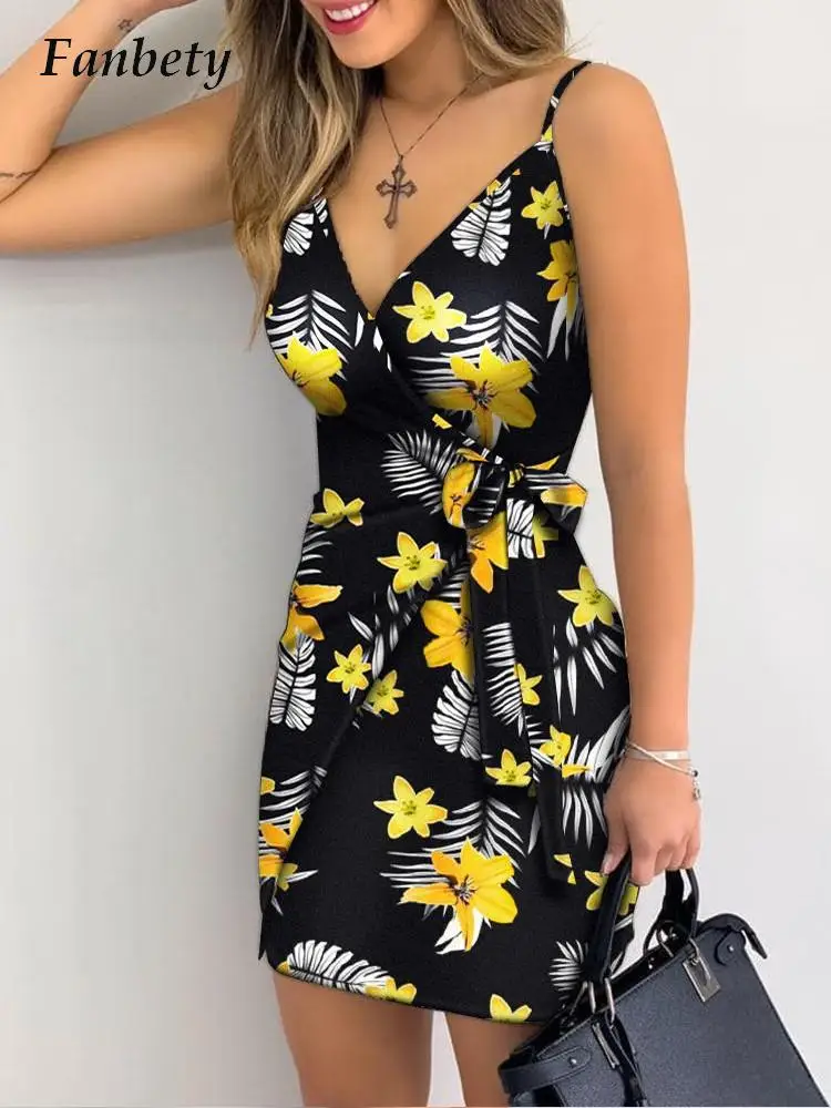 

Элегантное Вечернее Платье с запахом и глубоким V-образным вырезом, вечерние ное мини-платье на бретельках без рукавов, модное женское корот...