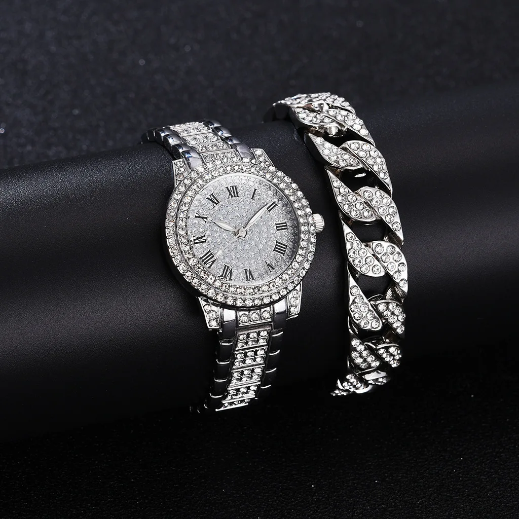 Часы наручные женские со стразами роскошные золотистые Geneva с браслетом - купить