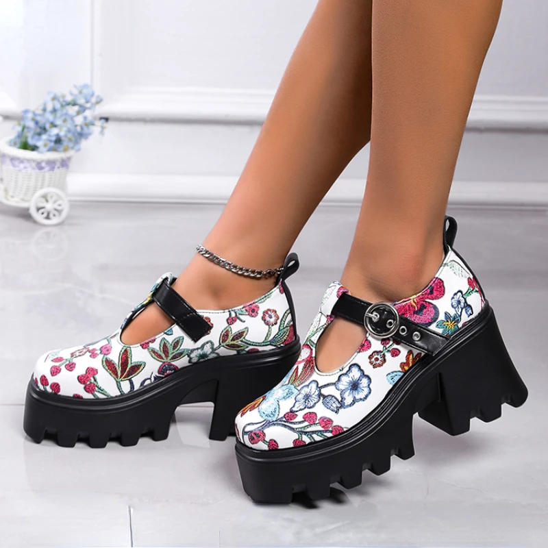 

Туфли женские кожаные в стиле ретро, толстый каблук, платформа, принт, большие размеры, 2022