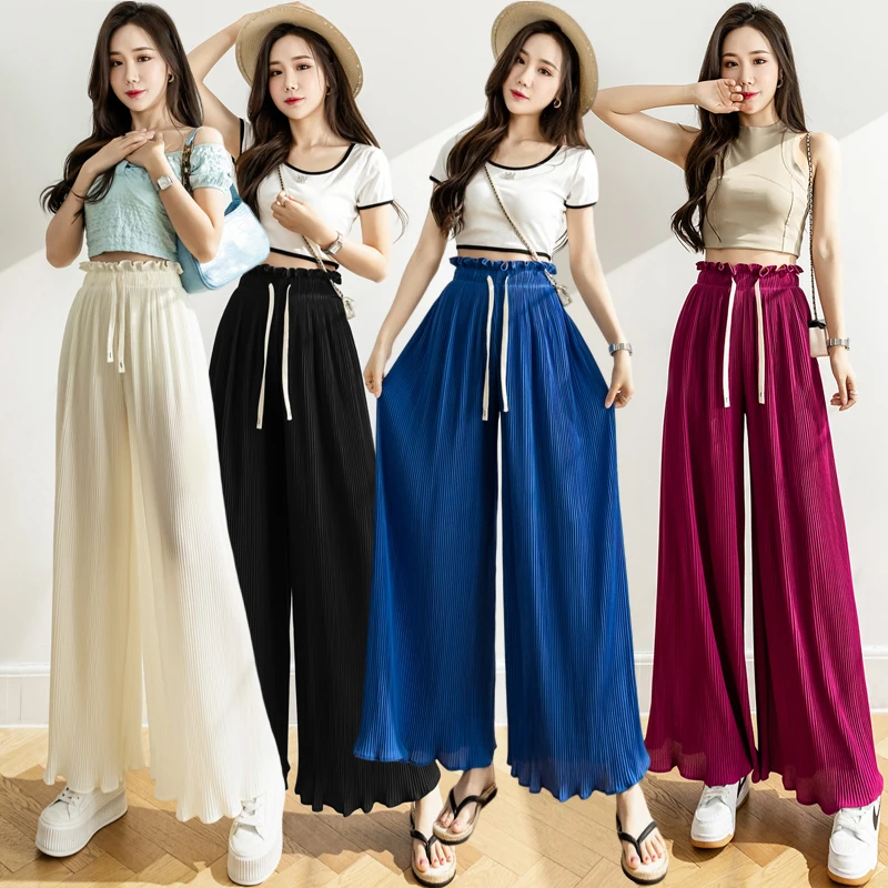 

female korean fashion woman Pants casual culottes women loose Pleated wide leg pant sexy Trouser skirt OL women bottoms pants 2