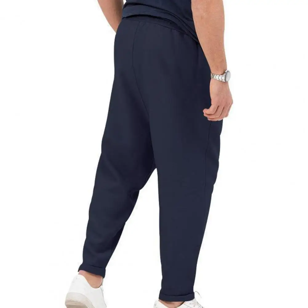 

Men Solid Color Pants Streetwear Harem Trousers Loose Fit Men's Solid Color Pants with Elastic Waistband Belt Pockets Elastic