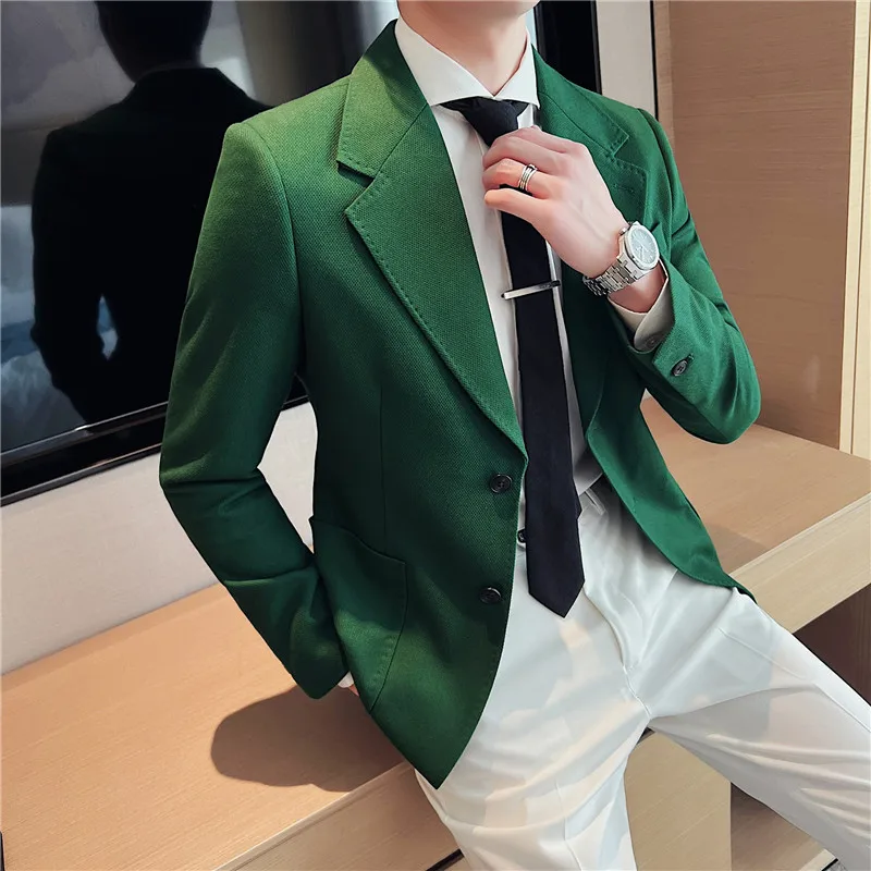 

Блейзер Мужской с воротником-стойкой, Модный облегающий Повседневный приталенный пиджак в британском стиле, зеленый, коричневый