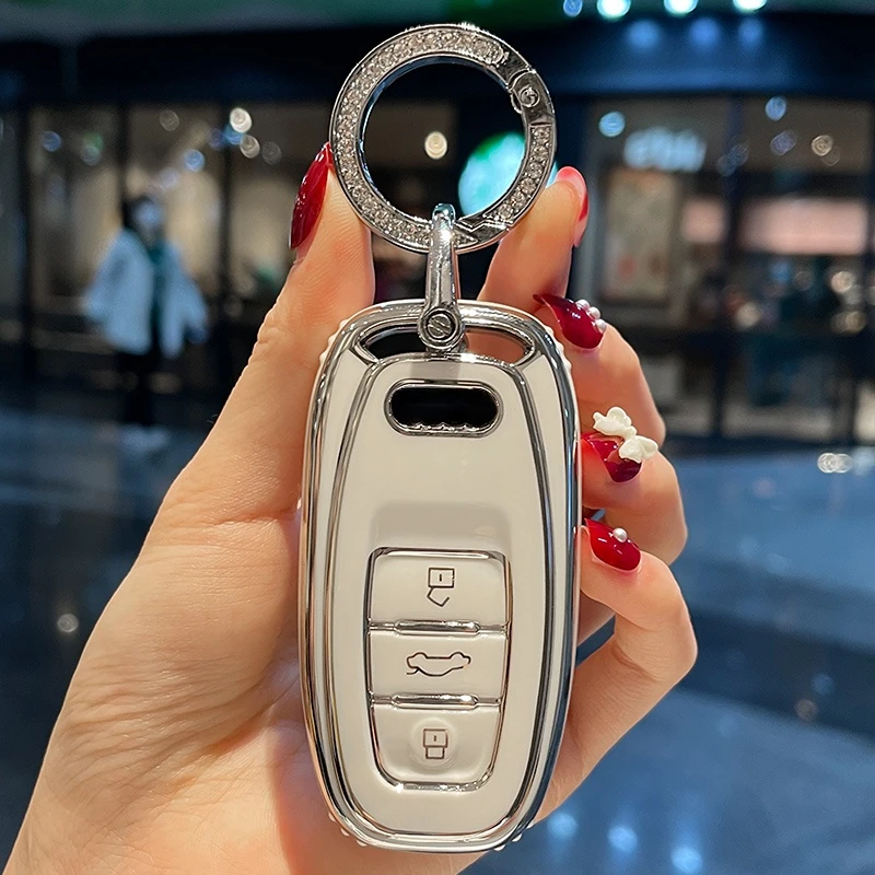 

Silver Ring Car Key Case Cover for Audi A6 A1 A3 A7 A5 Sportback A6 C7 A4 B9 R8 Tt Mk2 C6 A3 8p A6 C5 Q7 S7 Q8 A8L RS 3 S4 S6