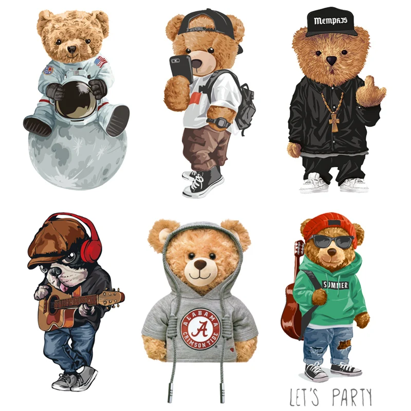 

cute bear stickers badge iron on heat transfer patches stripe thermo Stickers patches on clothes Iron on transfers for clothing