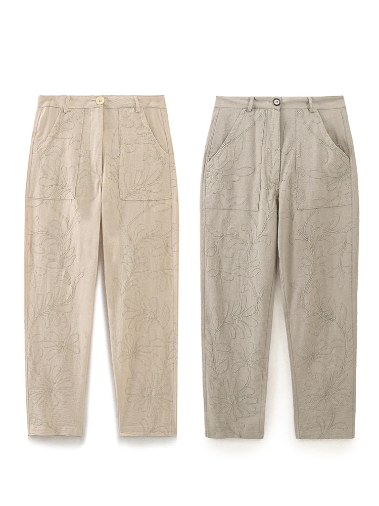 Брюки KAOPU ZA женские с передними карманами и вышивкой винтажные брюки со средней