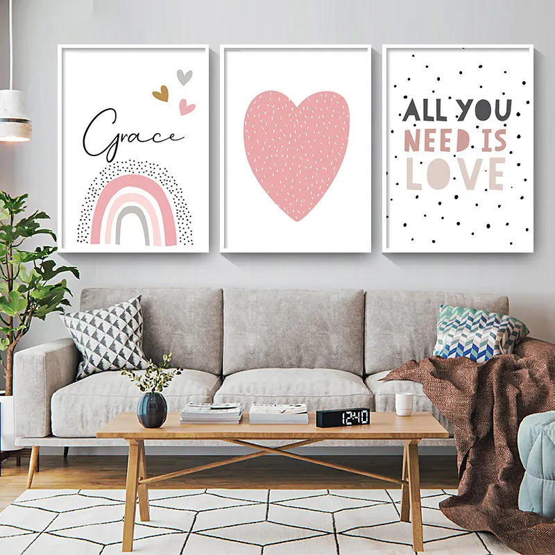 

Радужная Стена, художественный постер, персонализированная печать, индивидуальное название, фотокартины, картины в виде сердца, декор детс...