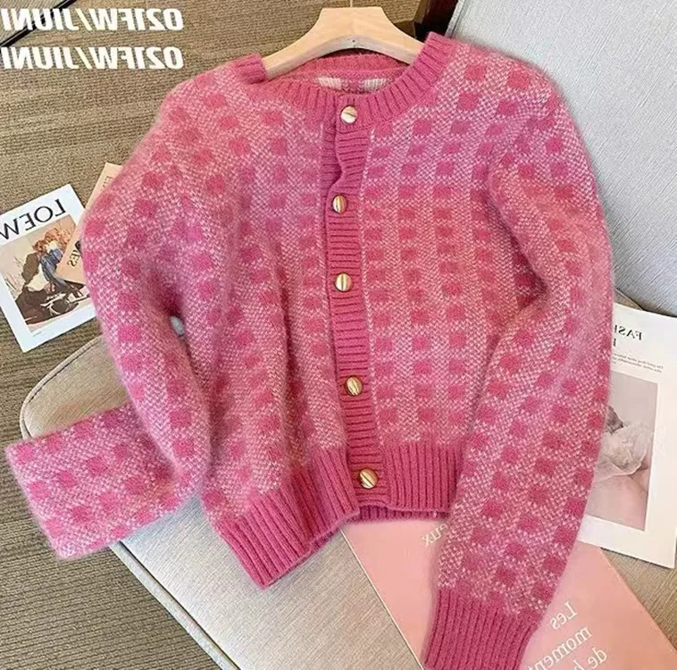 Small Cardigan Female Pink Plaid Soft Sweater Female Autumn And Winter New  Korean Gentle Short Spring Knit Cardigan Jacket - купить по выгодной цене |  AliExpress