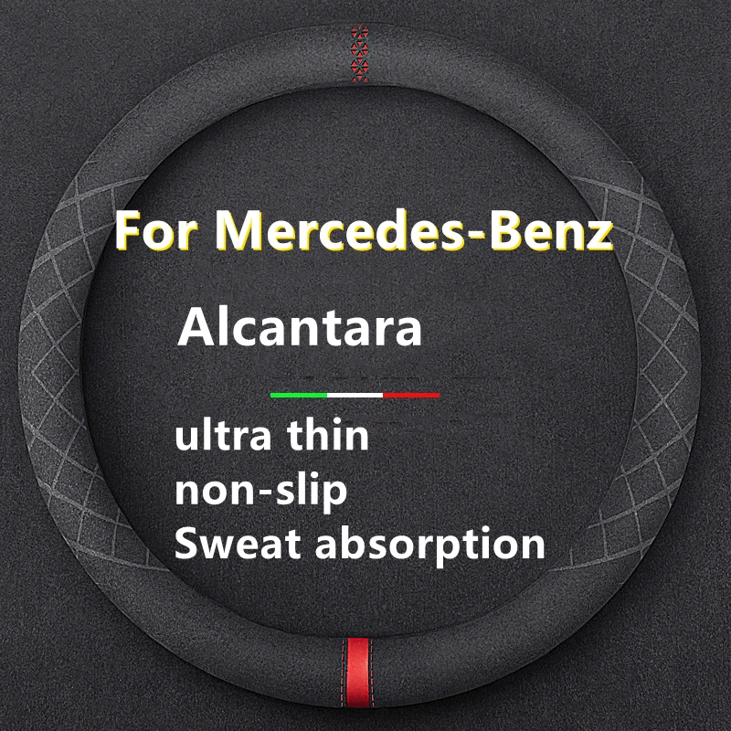 

Suede Round Type 38CM Black Car Steering Wheel Cover For Mercedes Benz C200L E63 E300 E320 GLK GLC260 GLA Auto Accessories
