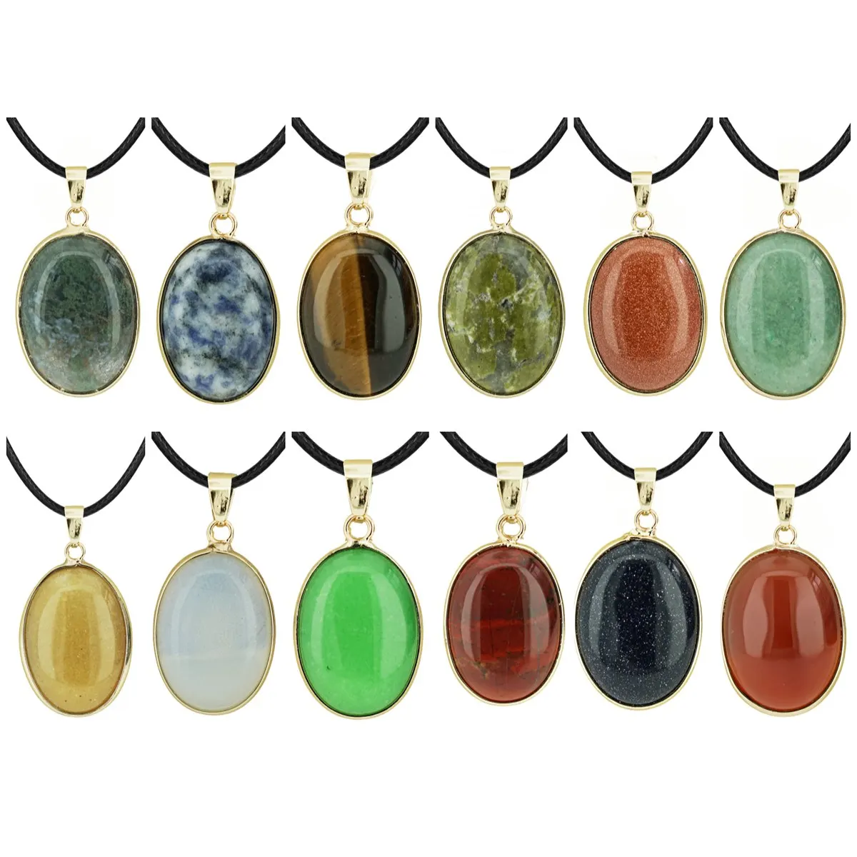 

Gold Ellipse Gemstone Pendant Necklace for Women Girl Healing Chakra Yoga18X25MM Jewelry for Wholesale