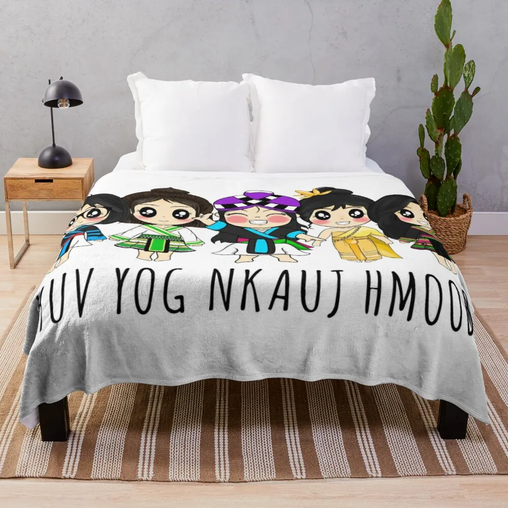 

Hmong Girls Fabric Plaid Chunky Knit Blanket Woven Blanket Throw Blankets