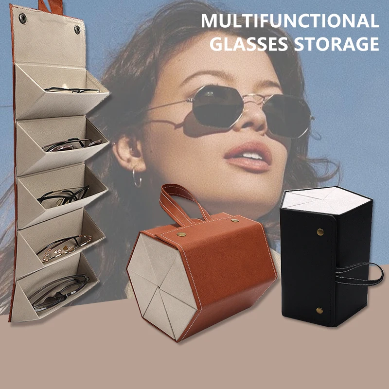 

Portable Glasses Organizer 2/3/6 Multi-slot Eyeglasses Storage Display Travel Folding Sunglasses PU Leather Case Home Storage