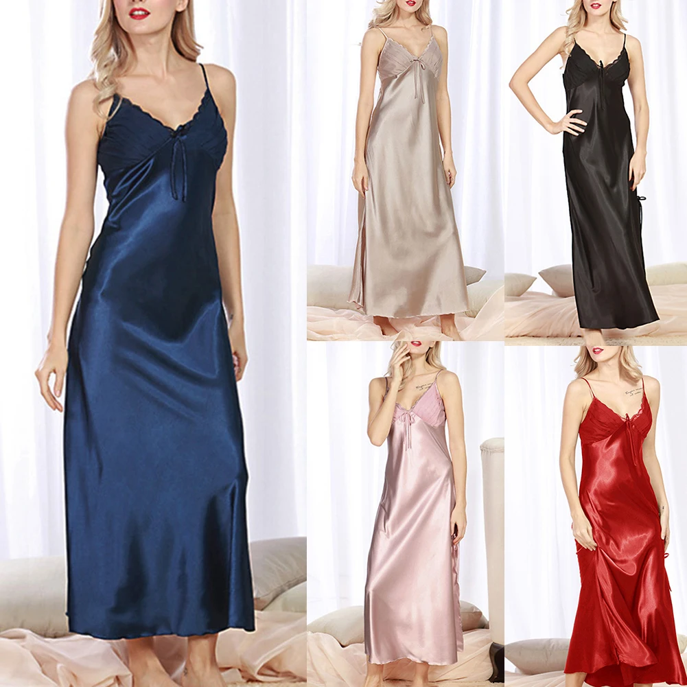 HOT Summer Silk Nightgown Women Pleated V Neck Sleeveless Maxi Nightdress Silk Pleated V Neck Sleeveless Female Nightgown