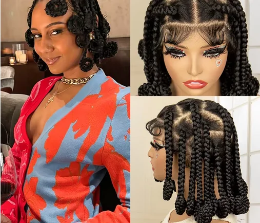 Плетеные парики в коробке полный кружевной парик с косой Bantu высокое качество