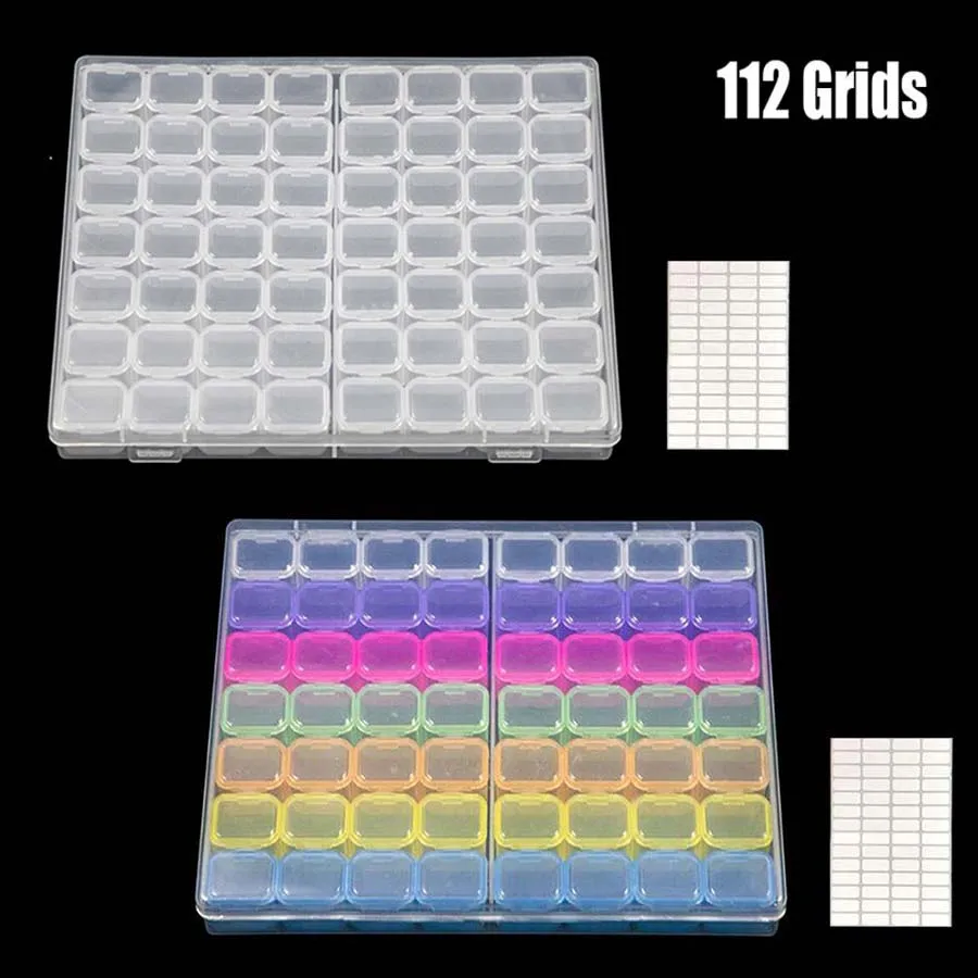 

28/56/112 Grids Diamond Embroidery Storage Box Bins Medicine Diamond Painting Accessory Boxes Case Cross Stitch Tools Organizer