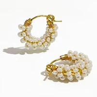 perisbox 19mm handmade beaded pearl hoop earrings for women dainty cute small hoops wired beadwork white earrings jewelry