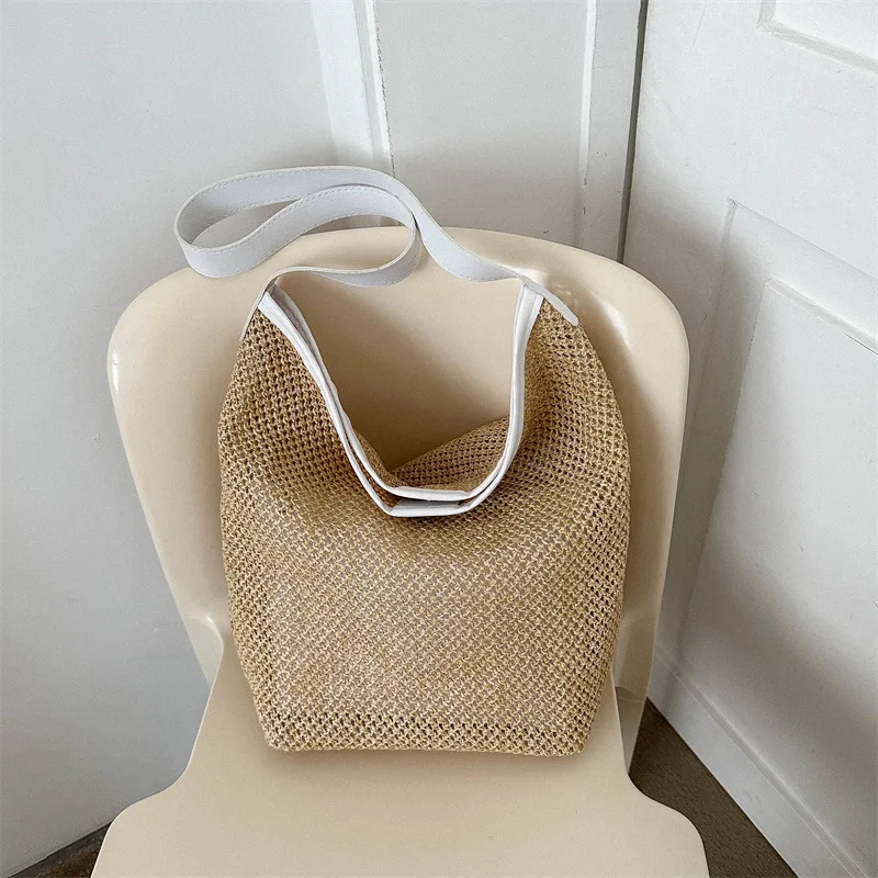 

Woven Hollow Out Tote Bags For Women 2023 New Fashion Beach Straw Bag Vacation Handbag Female Shopping Trendy Shoulder Bag