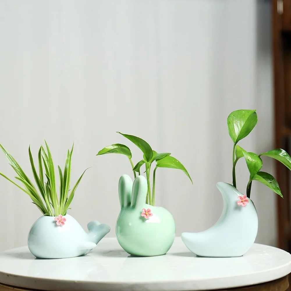 

Creative Whale Elephant Green Dill Hydroponic Vase Home Living Room Decoration Vase Water Raising Small Fresh Ceramic Ornaments