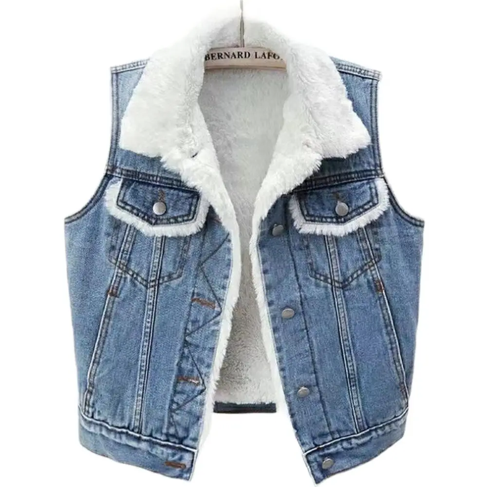 

Vests Women Denim Winter Waistcoat Youth Fashionable Unisex Sleeveless Outwear Pockets Jackets Young Clothing Thick Coat Fall BF