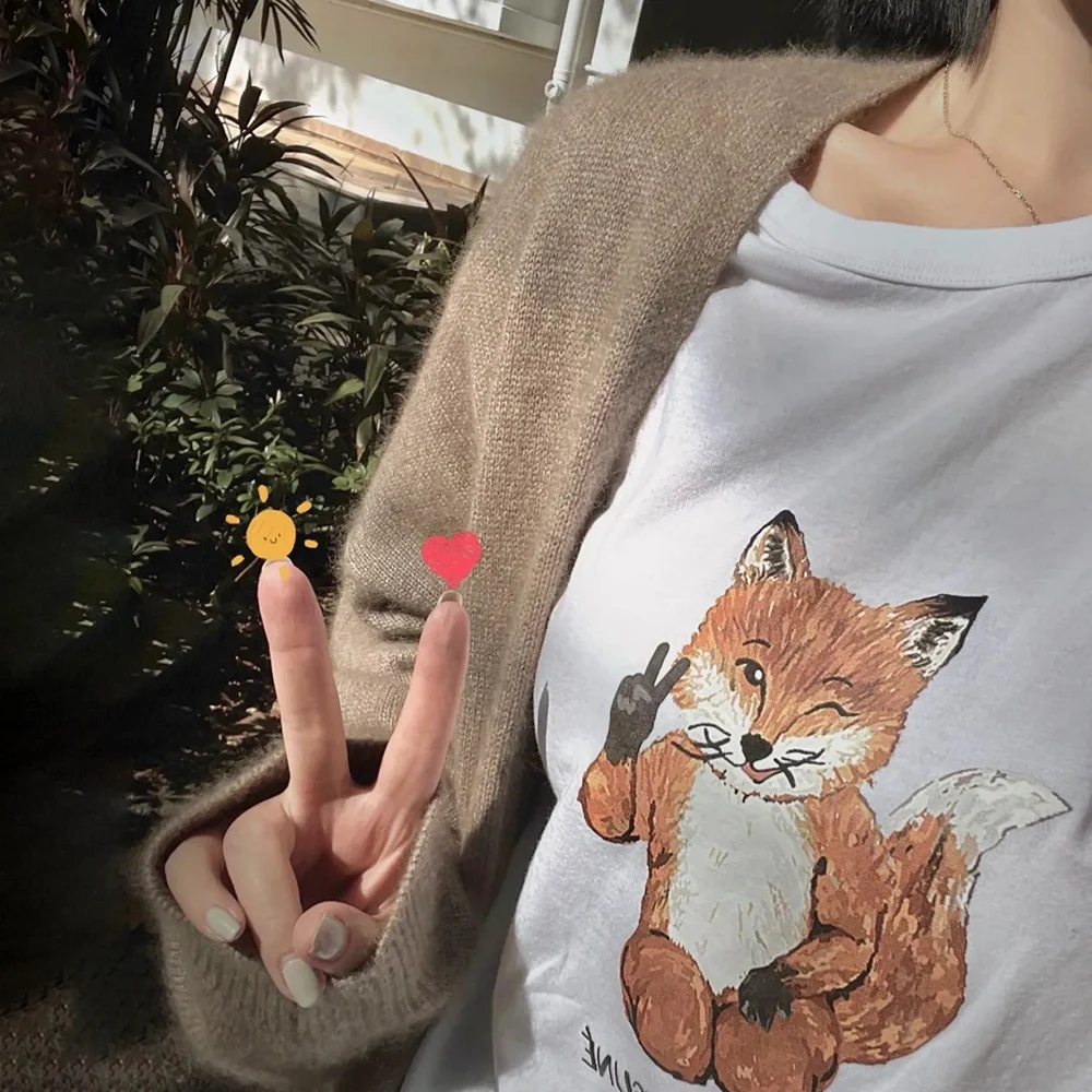 

Rowling Mirror Women YES Fox Print Tees Spring Summer O Neck Cotton T-Shirt Ladies Classic Casual Good Quality Tops 2022