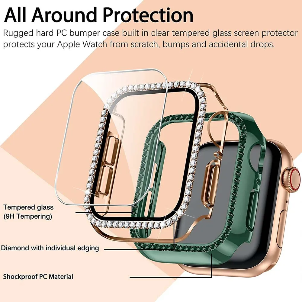 

Diamond Case For Apple watch 7 41mm 45mm 44mm 40mm 42mm 38mm Accessories Bling Bumper Protector Cover for iWatch series 6