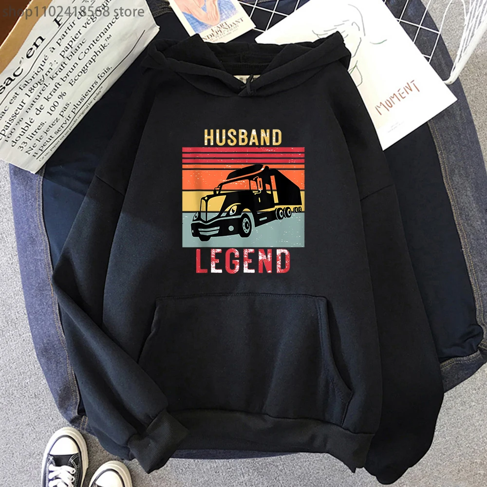 

Funny Truck Driver Trucking Mens Sweatshirt Husband Dad Trucker Legend Hoodie YINBU Anime Unisex Clothing Men Streetwear Women