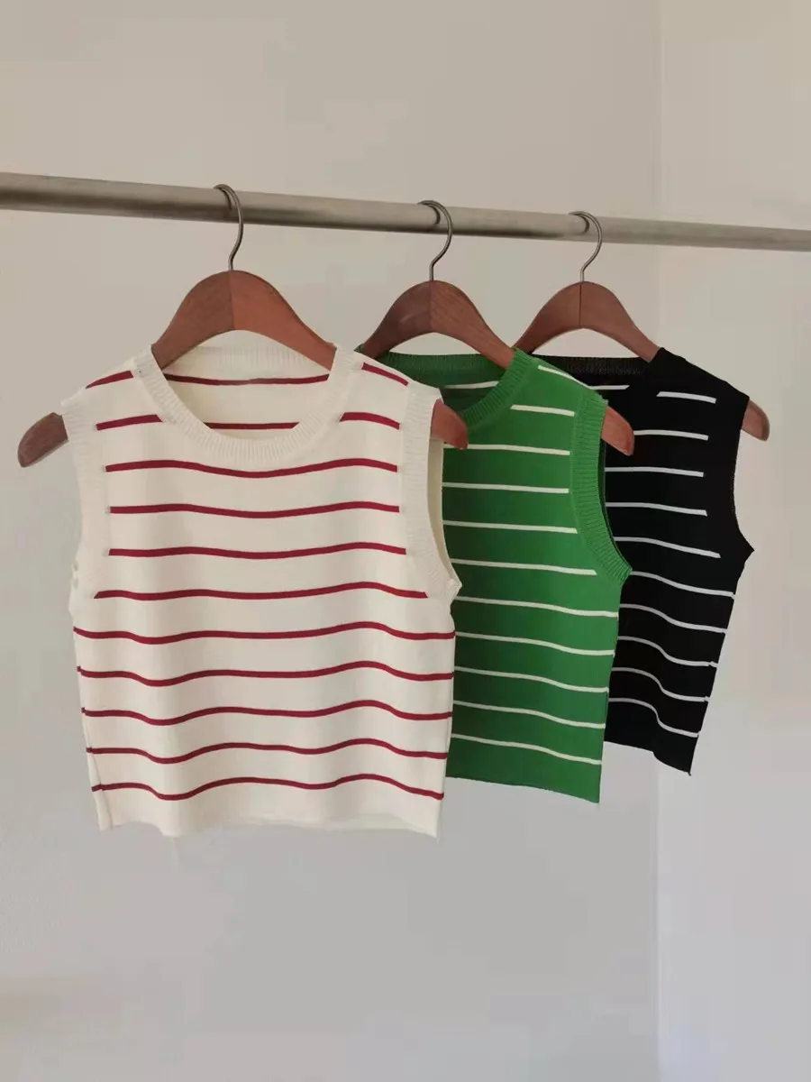 

2022 Spring and Summer New Striped Knitted Vest Tank Top Women