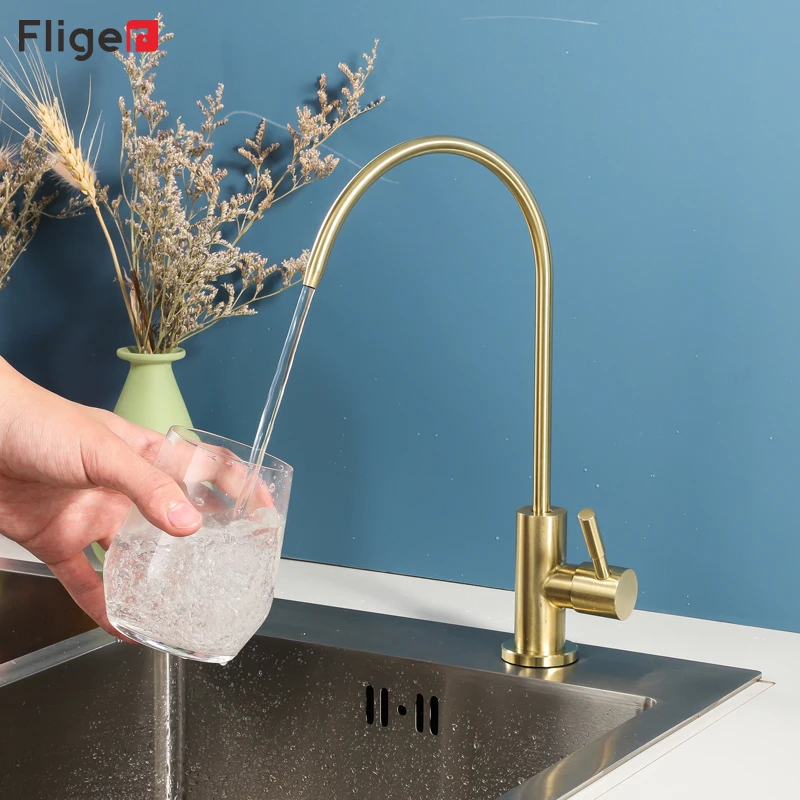Fliger 1/4" Kitchen Faucets Stainless Steel Direct Drinking Tap Gold Drinking Water Tap Water Purifier Faucet Tap Torneira