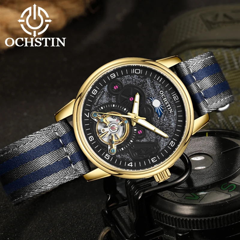 Фото Мужские механические наручные часы OCHSTIN Tourbillon серии Commander, спортивно-повседневные часы с высококачественным нейлоновым ремешком. №3