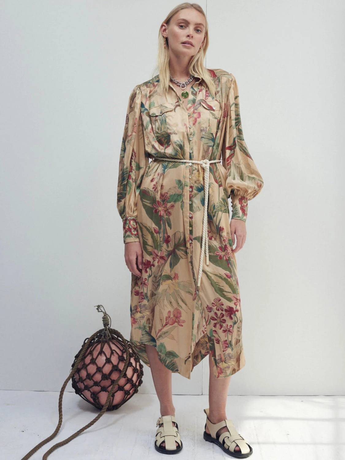 

Женское винтажное праздничное платье, однобортное шелковое платье миди с длинным рукавом и цветочным принтом в стиле ретро, Пляжное платье ...