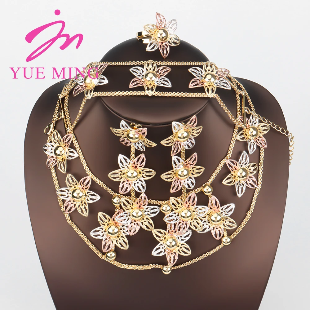

Dubai Jewelry Sets For Women Gold Plated Necklace Bracelet Ring Earings Sets Ladies Exquisite Banquet Dating Wedding Jewelry Set