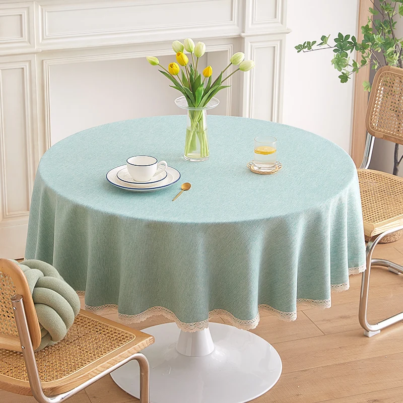 

New waterproof, oil resistant, and washable round table fabric with round lace