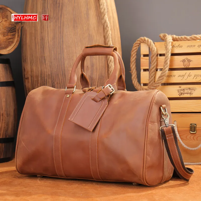 Genuine Leather Men's Bags Luggage Bag Shoulder Handbags Vintage Travel Bag Portable Large Capacity Business Travel Luggage Bags