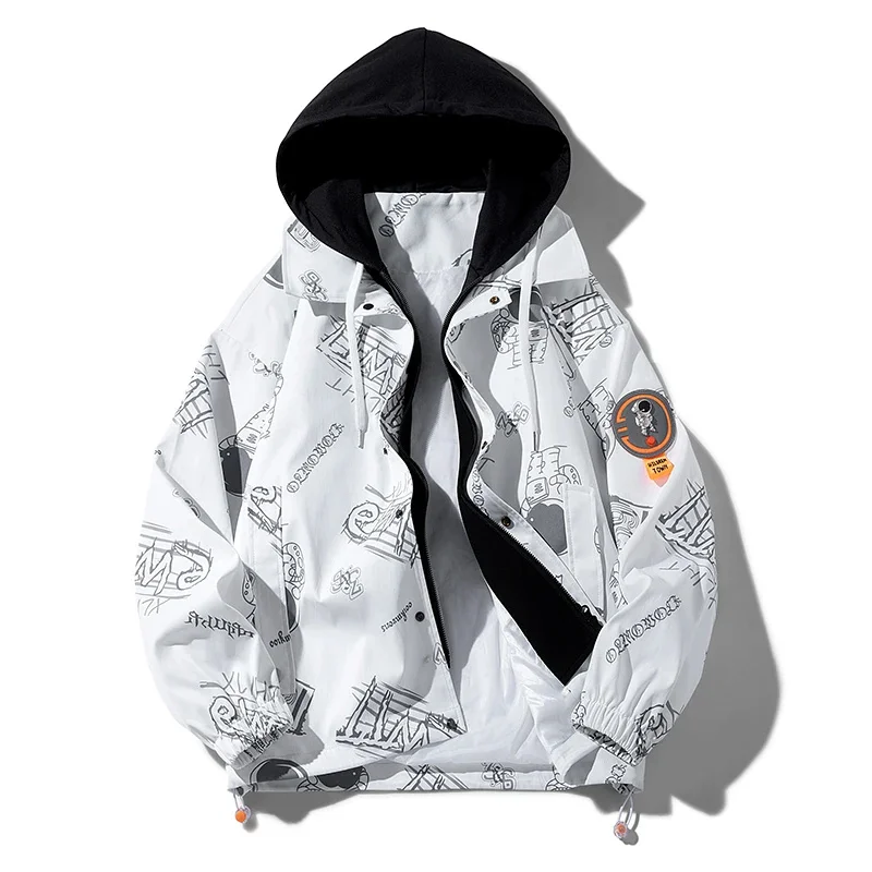 

Ветрозащитная мужская куртка-бомбер, тонкий повседневный уличный свободный пиджак в стиле хип-хоп, молодежная уличная куртка с капюшоном, весна-осень 2023