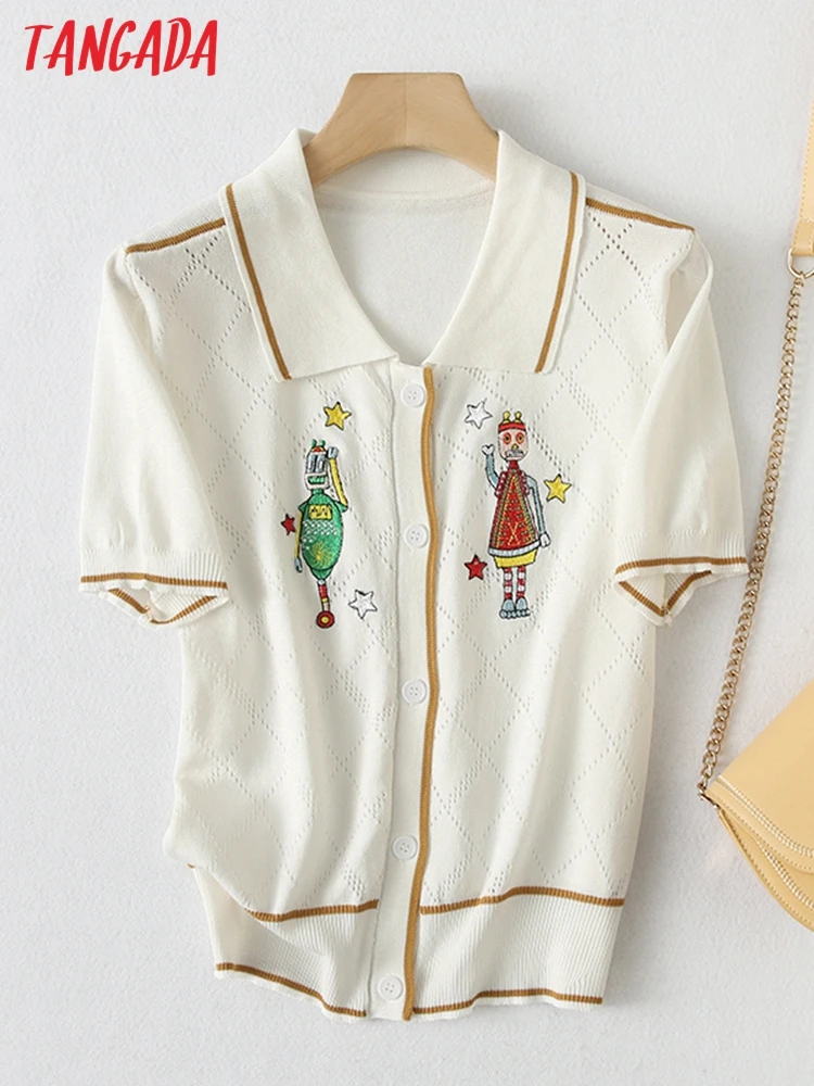 

Женский кардиган с вышивкой Tangada, элегантный винтажный джемпер, укороченный вязаный кардиган YU125, 2022