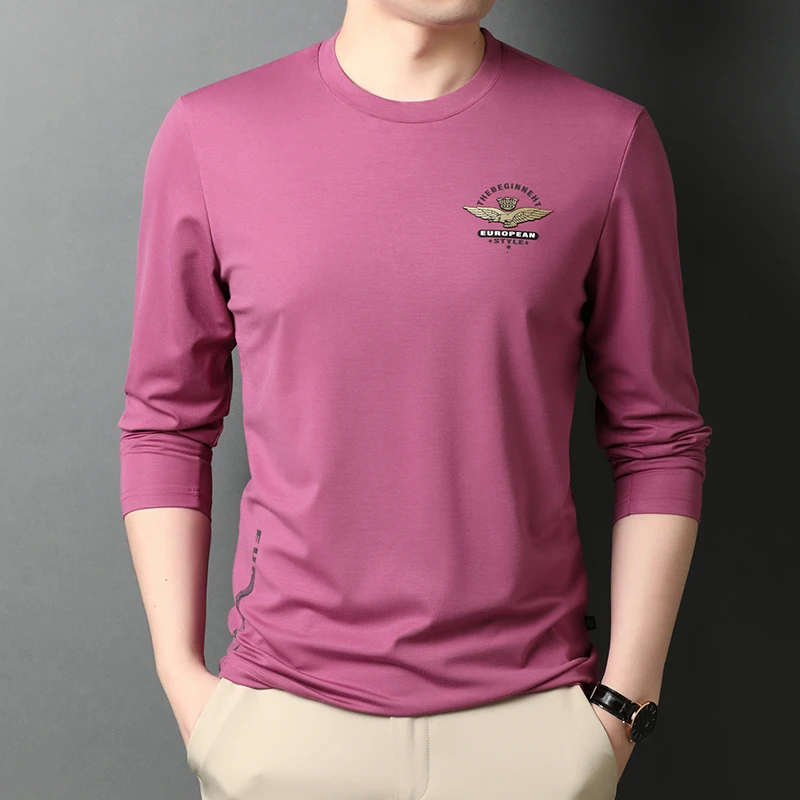 

Casual Classic Top Grade Printing O Neck Business Long Sleeve Spring Autumn Korean Fashion Slim Fit New Soft Mens Polo Shirts