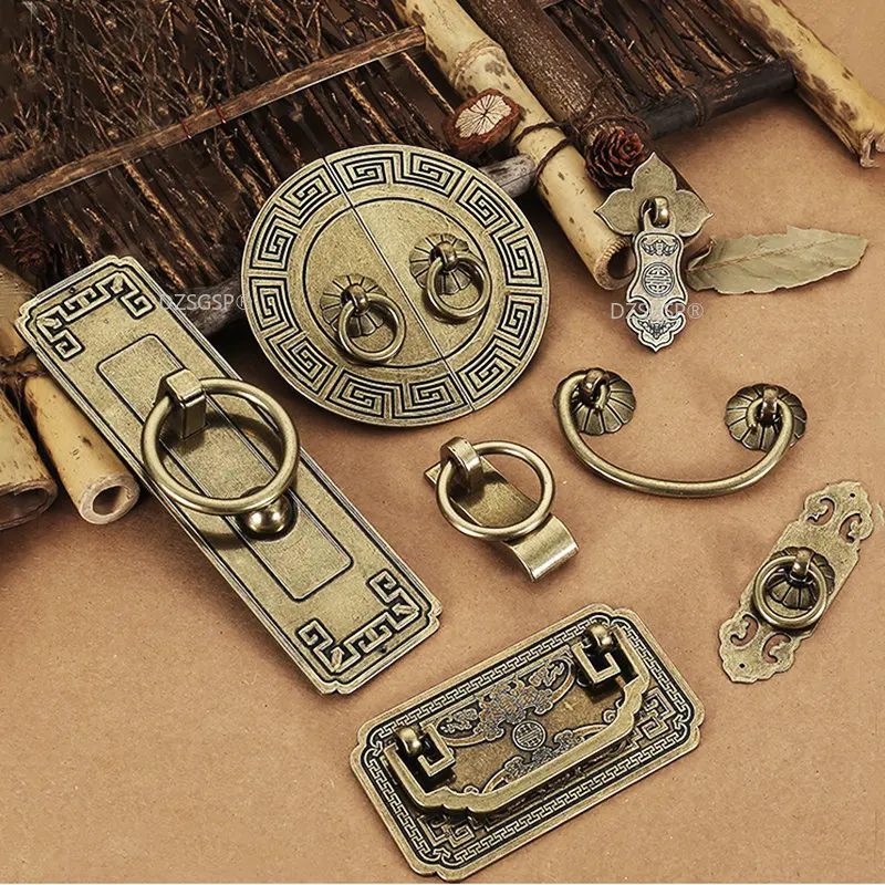 

Vintage Antique Bronze Cabinet Handles Chinese Style Furniture Handle Drawer Knobs Wardrobe Door Pulls Furniture Hardware