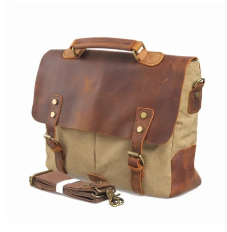 Quality Unisex Man Bag Men's Canvas Leather Briefcase Bag Business Handbag Men's Messenger Laptop Shoulder Briefcase