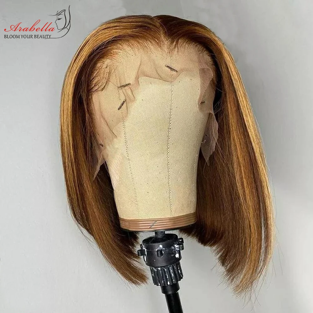 

Highlight Bob Wig 13x4 Transparent Lace Front Wig 100% Human Hair Wigs Pre Plucked Bleached Knots Arabella Remy Ombre Bob Wig